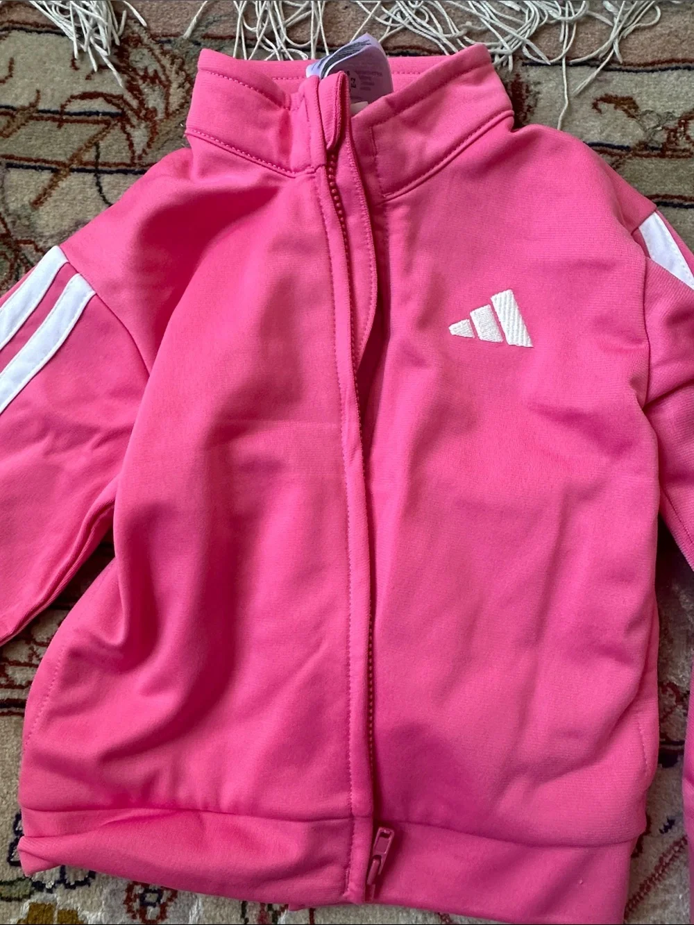 adidas Pink Girls Two-Piece Track Set with White Stripes
